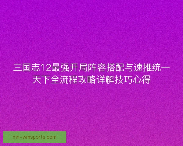 三国志12最强开局阵容搭配与速推统一天下全流程攻略详解技巧心得